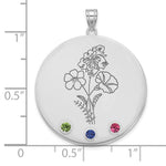 14K White Gold Circle w/3 Birth Flower and Birthstone Pendant view