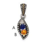 Sterling Silver Antique w/14k 2-stone w/Diamond Family Pendant w/18in Chain view 5