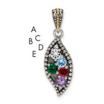 Sterling Silver Antique w/14k 5-stone w/Diamond Family Pendant w/18in Chain view 5