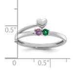 14K White Gold Heart with 2 Genuine Birthstone Mother's Ring view