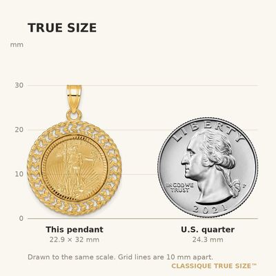 Wideband Distinguished Coin Jewelry 14ky Diamond-cut Heart & Rope Prong Mounted 1/10oz American Eagle Coin Bezel Pendant
