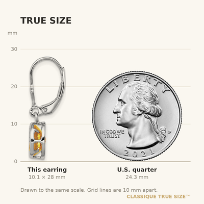 Sterling Silver Rhodium Plated Oval Citrine Leverback Earrings, 28 x 9mm