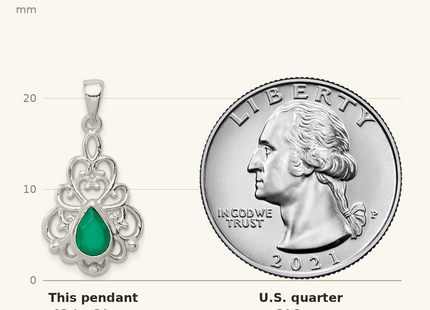 Classique True Size: Sterling Silver Polished Green Agate Pendant and Post Earrings Set shown next to a US quarter (24.3 mm)