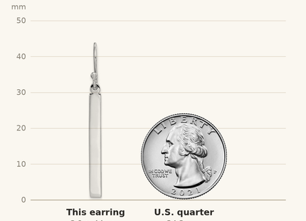 Classique True Size: Sterling Silver Rhodium-plated Polished Bar Dangle Earrings shown next to a US quarter (24.3 mm)
