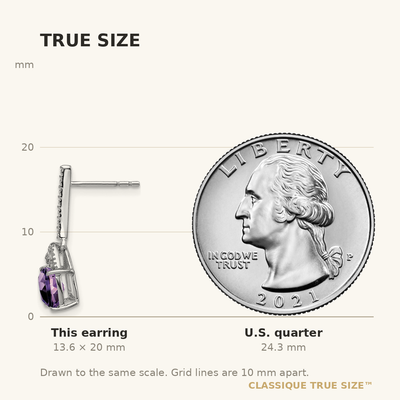 Sterling Silver Rhodium Plated Diamond and Amethyst Post Earrings, 20 x 6mm