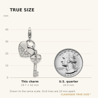 Amore La Vita Sterling Silver Rhodium-plated Polished CZ Heart and Key Charm with Fancy Lobster Clasp