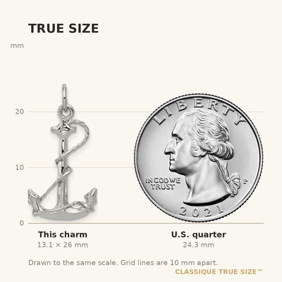 14K White Gold Solid Polished 3-D Anchor Charm, 26 x 14mm