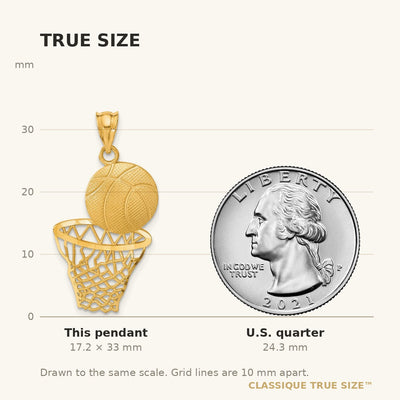 14K Satin Diamond-Cut Basketball and Net Pendant