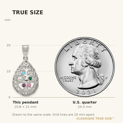 14K White Gold 4 Birthstone Tree of Life Tear Drop Pendant