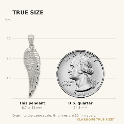 14K White Gold Polished and Textured Angel Wing Pendant