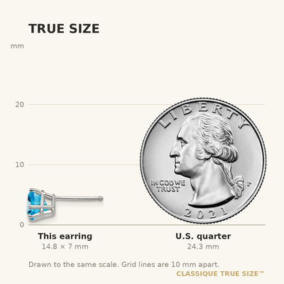 14K White Gold Trillion Blue Topaz Earrings, 7 x 6mm