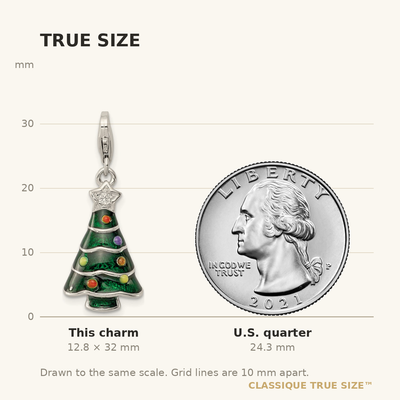 Sterling Silver RH-plated CZ & Enameled Christmas Tree Charm