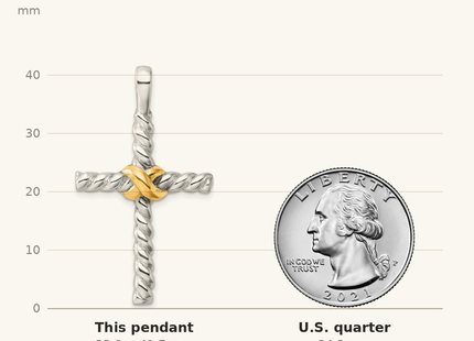 Classique True Size: Sterling Silver and Gold-tone Polished Cross Pendant shown next to a US quarter (24.3 mm)