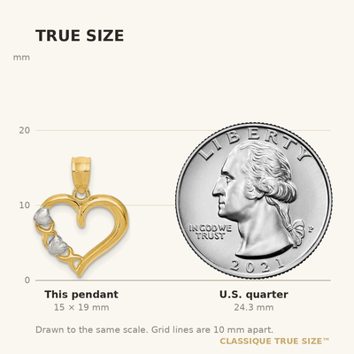 14K White Gold/White Rhodium Polished Heart and -X- Pendant
