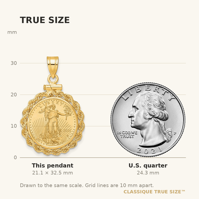 Wideband Distinguished Coin Jewelry 14K Polished Rope Mounted 1/10oz American Eagle Screw Top Coin Bezel Pendant