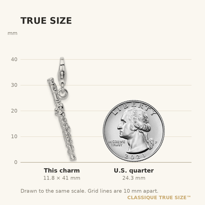 Amore La Vita Sterling Silver Rhodium-plated Polished 3-D Flute Charm with Fancy Lobster Clasp