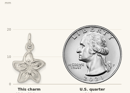 Classique True Size: Sterling Silver Puffed Flower Charm shown next to a US quarter (24.3 mm)