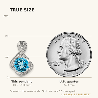 14K White Gold Blue Topaz and Diamond Pendant, 19.3 x 13.2mm