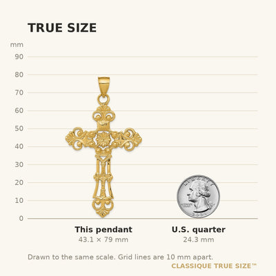 14K Fleur De Lis Large Cross Pendant