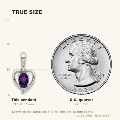 14K White Gold Amethyst and Diamond Heart Pendant, 17 x 10mm
