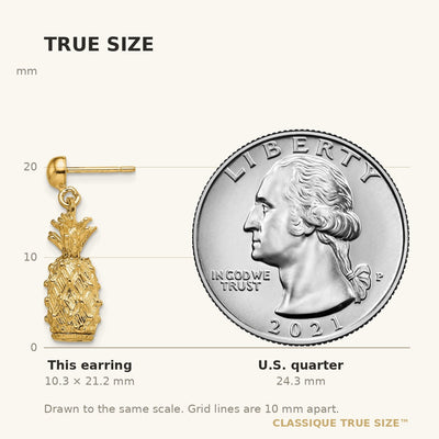 14K 3-D Pineapple Dangle Post Earrings