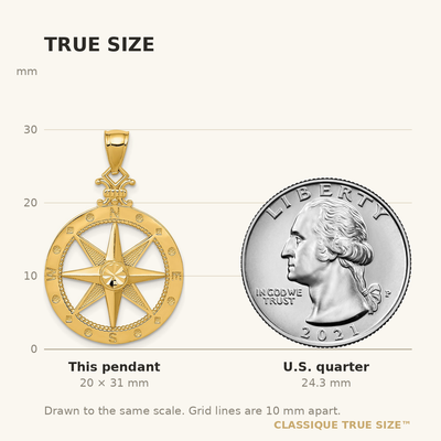 14K Diamond-cut Polished Compass Pendant