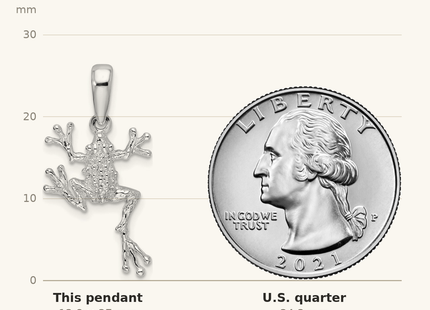 Classique True Size: De-Ani Sterling Silver Rhodium-Plated Polished Jumping Frog Pendant shown next to a US quarter (24.3 mm)
