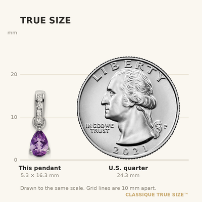 14K White Gold Pear Amethyst and Diamond Pendant, 16.3 x 4.5mm