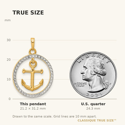14K and White Rhodium D/C Anchor Dangle in Circle Pendant