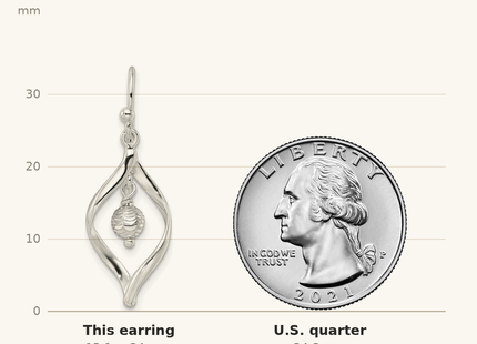 Classique True Size: Sterling Silver Polished & Diamond-cut Twist w/Ball Center Dangle Earrings shown next to a US quarter (24.3 mm)