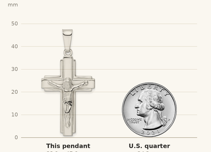Classique True Size: Sterling Silver Polished w/Side Lines Crucifix Pendant shown next to a US quarter (24.3 mm)