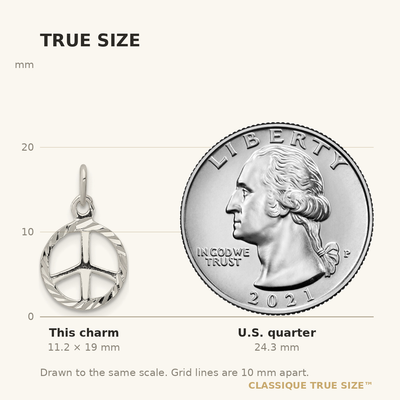 Sterling Silver Diamond-Cut Peace Sign Symbol Charm