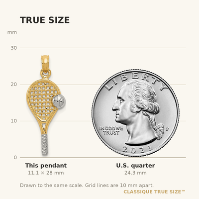 14K w/Rhodium Polished Tennis Racquet Pendant