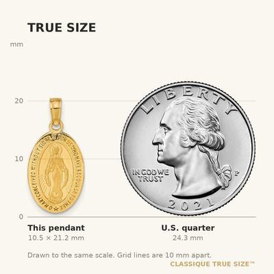 14K Miraculous Medal Pendant, 21.25 x 11mm