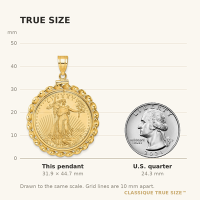Wideband Distinguished Coin Jewelry 14K Polished Wide Twisted Wire Mounted 1/2oz American Eagle Screw Top Coin Bezel Pendant