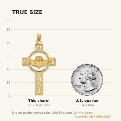 14K Laser Cut Claddagh Cross Charm