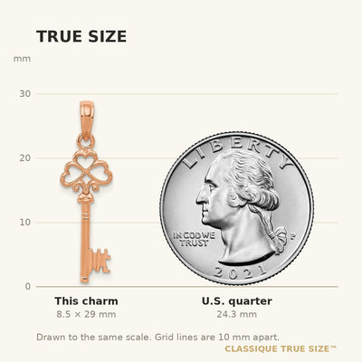 14K Rose Gold Polished 3-D Hearts Key Charm
