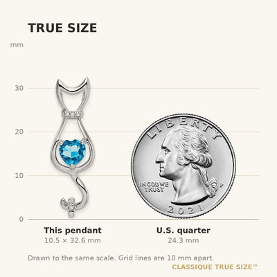 14K White Gold Blue Topaz and Diamond Cat Pendant