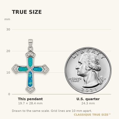 Sterling Silver Rhodium-plated Created Opal Cross CZ Pendant