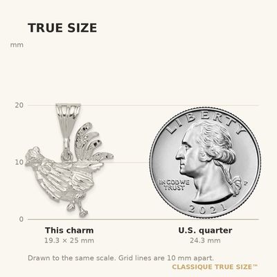 Sterling Silver Rooster Charm, 25 x 22mm
