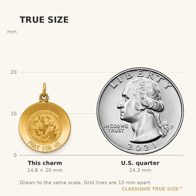 14K Saint George Medal Charm, 20 x 15mm