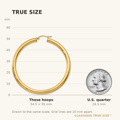 14K Polished Lightweight Tube Hoop Earrings, 55 x 4mm