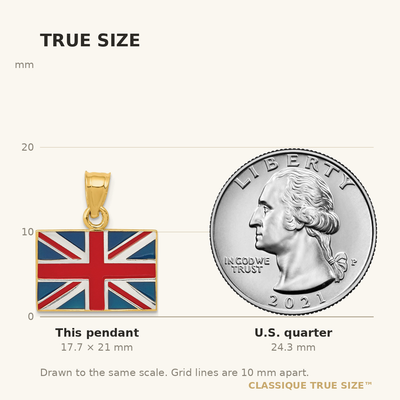 14K w/Rhodium Solid Enameled United Kingdom Flag Pendant