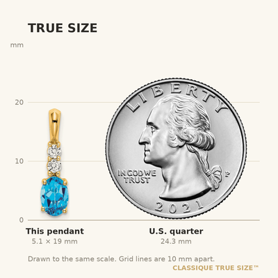 14K Oval Blue Topaz and Diamond Pendant, 19 x 5mm