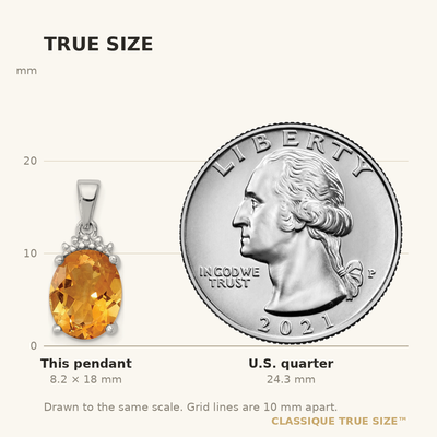 Sterling Silver Rhodium Citrine & Diamond Pendant, 18 x 8mm