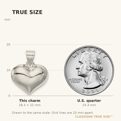 Sterling Silver Rhodium-plated Puffed Heart Charm, 22 x 18mm