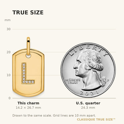 14K Diamond Initial L Dog Tag Charm