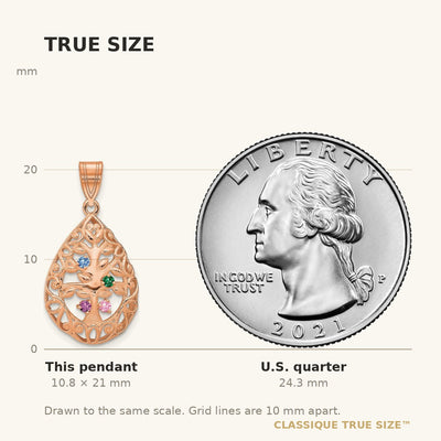 14K rose Gold 4 Birthstone Tree of Life Tear Drop Pendant