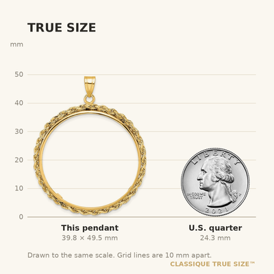 Wideband Distinguished Coin Jewelry 14K Polished Rope Prong Coin Bezel Pendant, 49.5 x 37mm