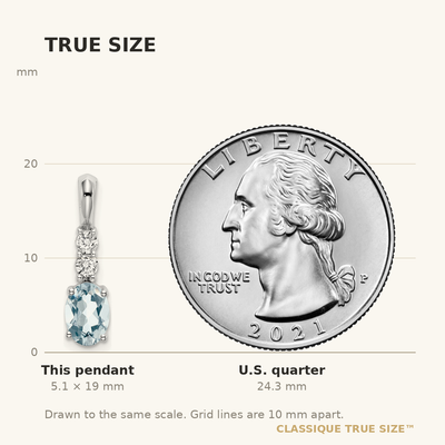 14K White Gold Oval Aquamarine and Diamond Pendant, 19 x 5mm